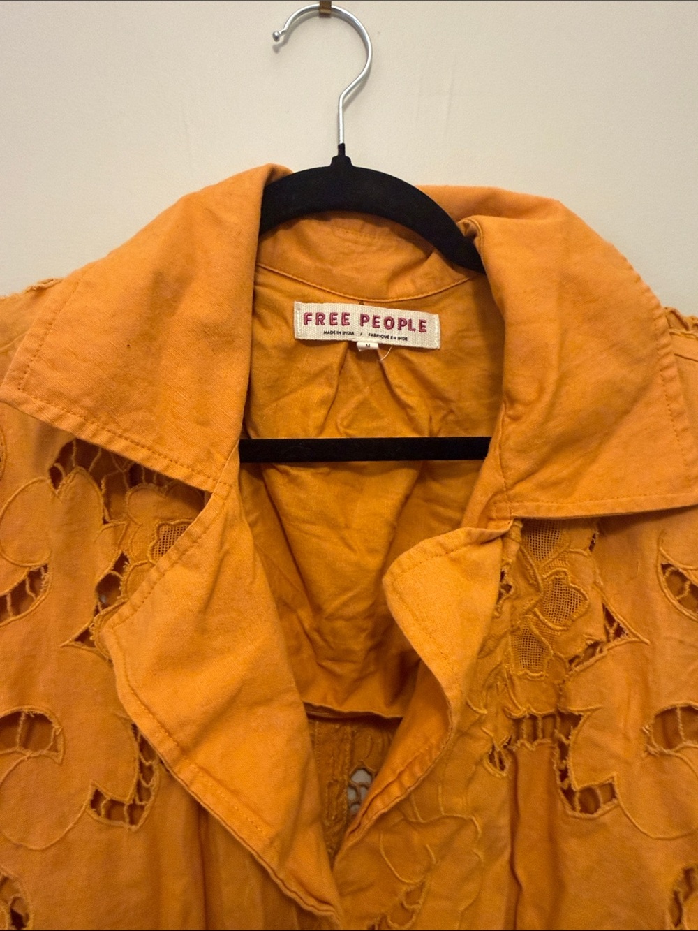 Free People Susanna Eyelet Cotton Linen Duster Coat – Mustard Amber M - Picture 2 of 3